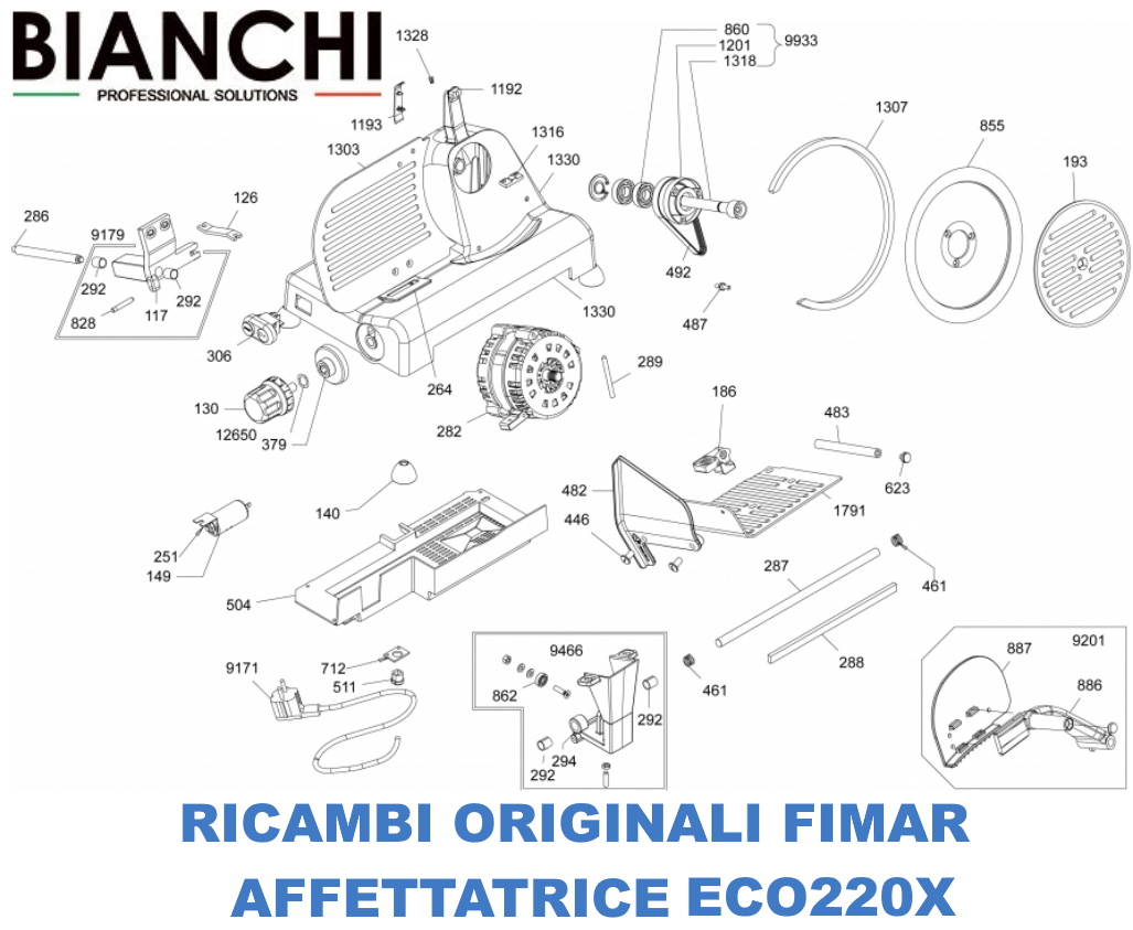 Esploso ricambi per Affettatrici  Fimar ECO220X